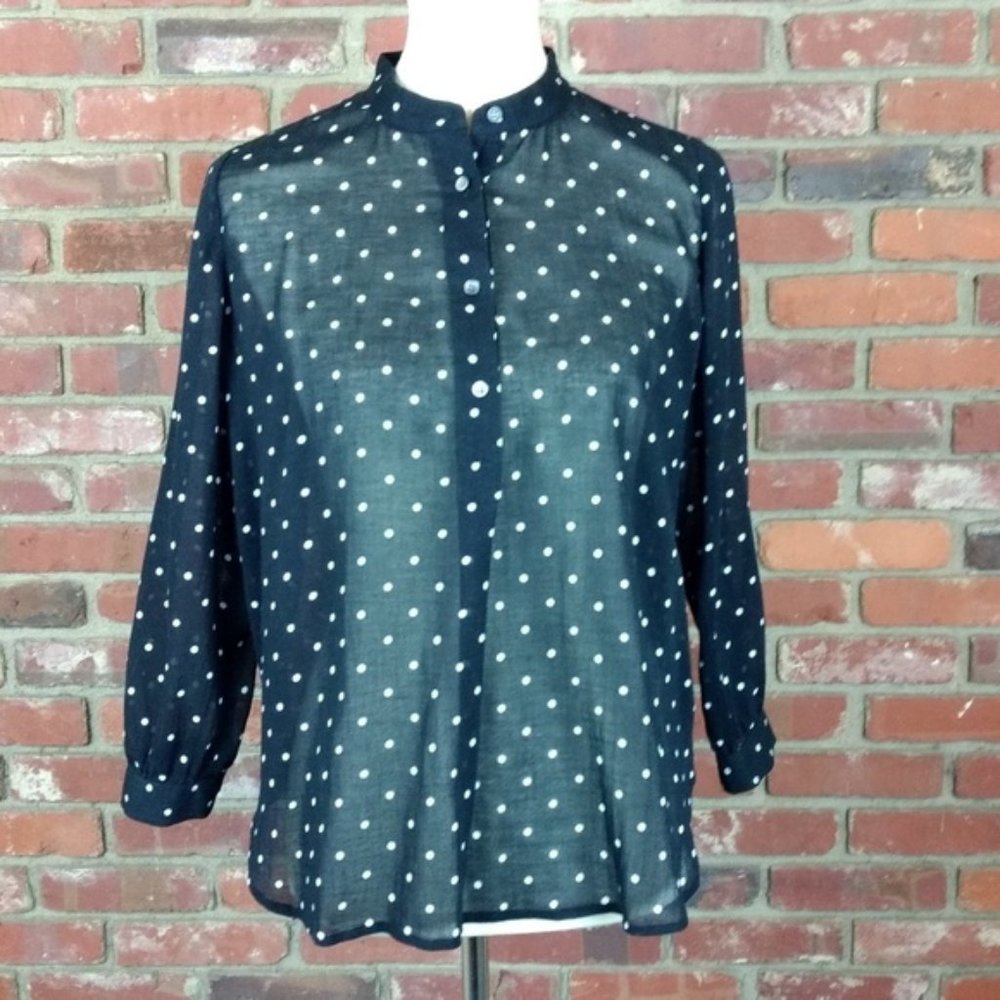 Madewell Shirred Popover Shirt in Dot Black Size Small